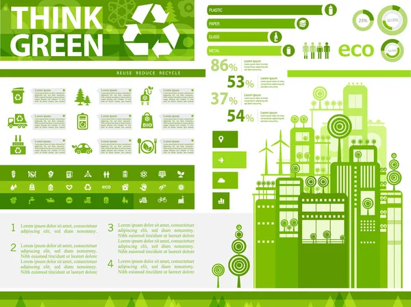 Düz Stil Tasarım Fütüristik Yeni Hayat Eko Şehir Infographic Vektör — Stok Vektör