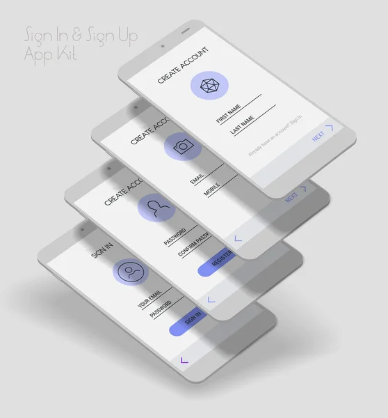 Modèles Interface Utilisateur Mobile Réactifs Mode Modèle Application Mobile Connexion — Image vectorielle