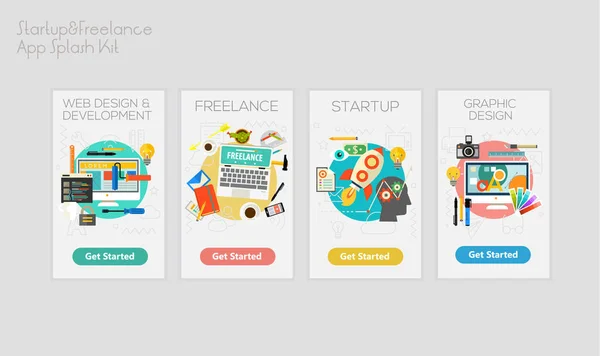 Design Plano Responsivo Startup Freelance Modelo Telas Aplicativo Móvel Splash — Vetor de Stock