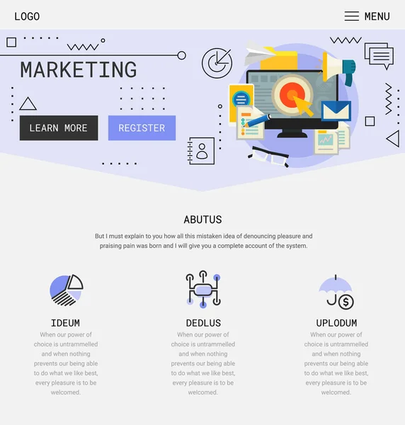 Trendy Responsive Landing Page One Page Website Template New Retro — стоковый вектор