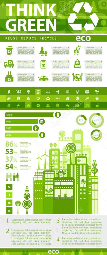 Flat style design futuristic New Life eco city infographic. Vector illustration