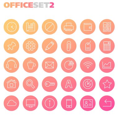 Beyaz arka plan üzerinde Trendy satır office simge kümesi