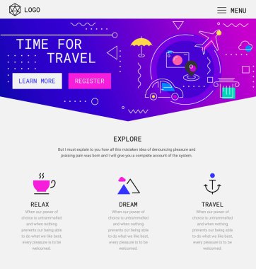 Düz tasarım duyarlı seyahat mobil uygulaması giriş ekranları şablonu trendy çizim ile