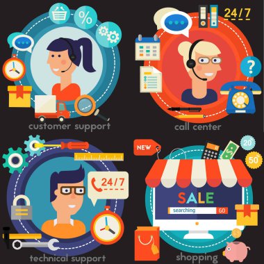 Renkli Online alışveriş müşteri ve teknik destek ve çağrı merkezi kavramı afiş ayarla