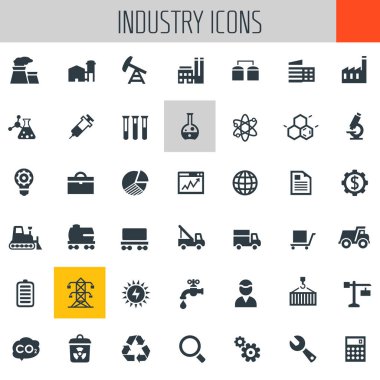 Beyaz arka plan üzerinde trendy düz sanayi Icons set