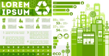 Infographics öğeleri koleksiyonu şehir, şehir, tarım ve sanayi bölgeleri ile