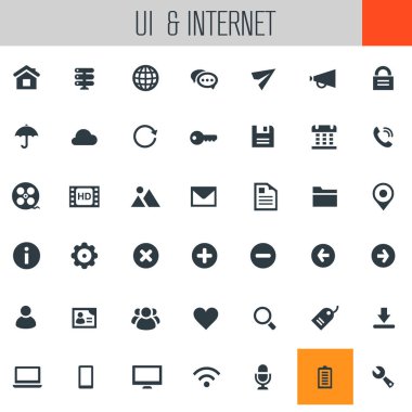 Beyaz arka plan üzerinde trendy düz büyük UI ve Internet simge kümesi
