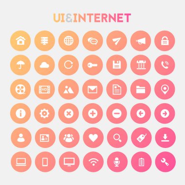 Işık arka plan üzerinde trendy düz büyük UI ve Internet simge kümesi