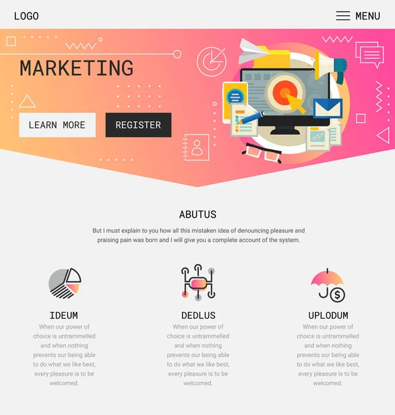 Platte Ontwerp Responsive Marketing Mobiele App Splash Screens Sjabloon Met — Stockvector