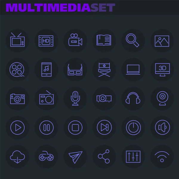 Uppsättning Linjära Trendig Enkel Multimedia Ikoner — Stock vektor