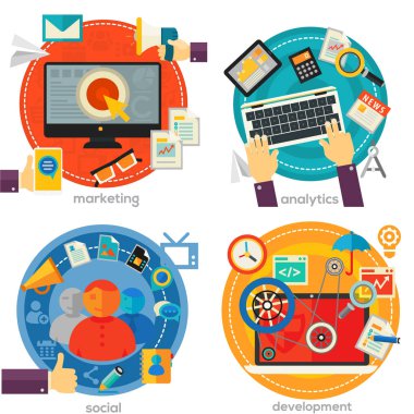 Kalkınma ve sosyal pazarlama kavramı afiş 