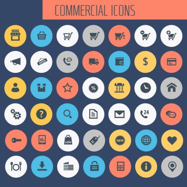 Moda düz tasarım büyük ticari simgeler seti