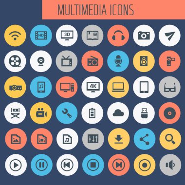 Moda düz tasarım büyük çokluortam simgeleri ayarlandı