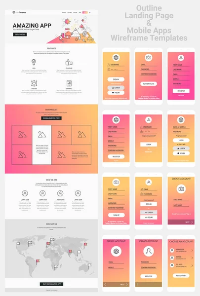 Página Destino Sensible Sitio Web Una Página Maquetas Plantillas Aplicaciones — Vector de stock