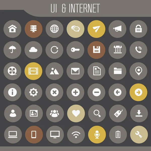 Sada Trendy Plochého Designu Velkých Uživatelských Rozhraní Ikon Internetu — Stockový vektor