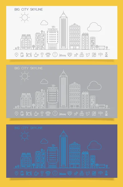 Cityscape Horizonte Com Várias Partes Cidade Pequenas Cidades Subúrbios Edifícios —  Vetores de Stock