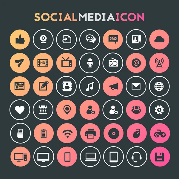 Design Plat Tendance Grand Jeu Icônes Des Médias Sociaux — Image vectorielle