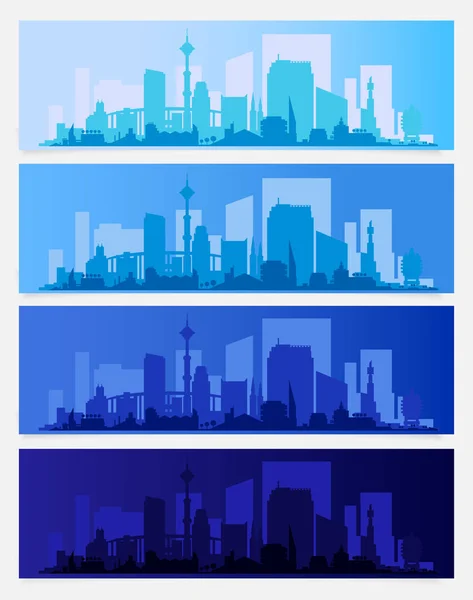 Ilustración Vectorial Conjuntos Paisajes Urbanos Con Varias Partes Ciudad — Vector de stock