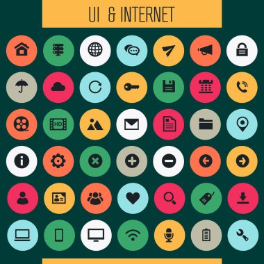 Moda düz tasarım büyük UI ve İnternet simgeleri seti
