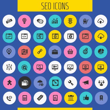 Moda düz tasarım büyük SEO simgeleri seti
