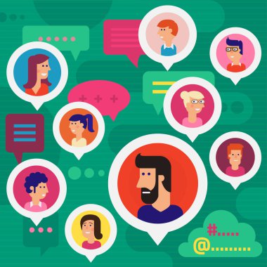 Sosyal ağlar, insan sorunları, kullanıcıların tutar, Kullanıcı profilleri, Global sohbet kavramı