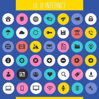 Moda düz tasarım büyük UI ve İnternet simgeleri seti