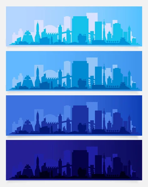 Banderas Ciudad Horizontales Vectoriales Mañana Tarde Noche Noche — Vector de stock