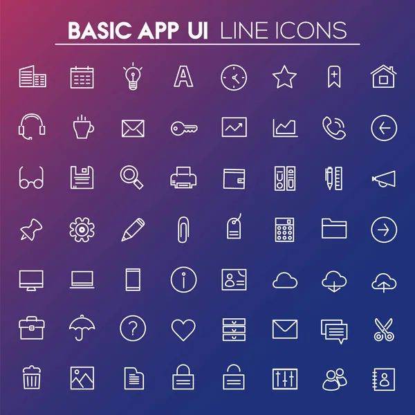 Conjunto de iconos lineales de Big Basic App UI, UX y Office — Vector de stock