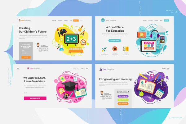 Kit de Sitio Web de una Página para Banners de Concepto de Educación y Aprendizaje Online. Ilustración vectorial — Vector de stock