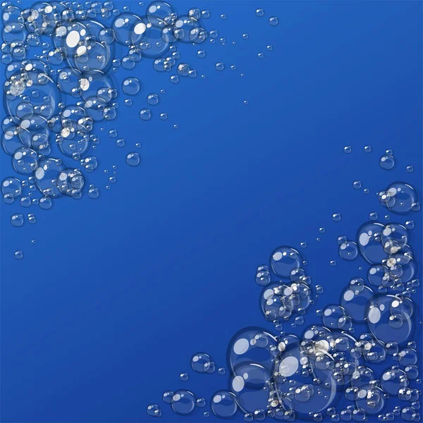 Abstract schuim, water bubbels, geïsoleerd op blauwe achtergrond — Stockvector