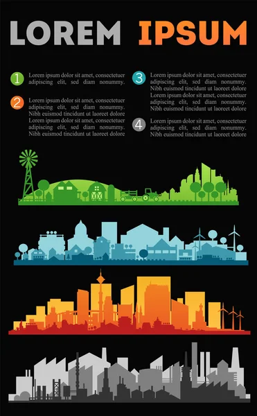 City Skyline kolorowe zestawy, Dzielnice miasta bannery — Wektor stockowy