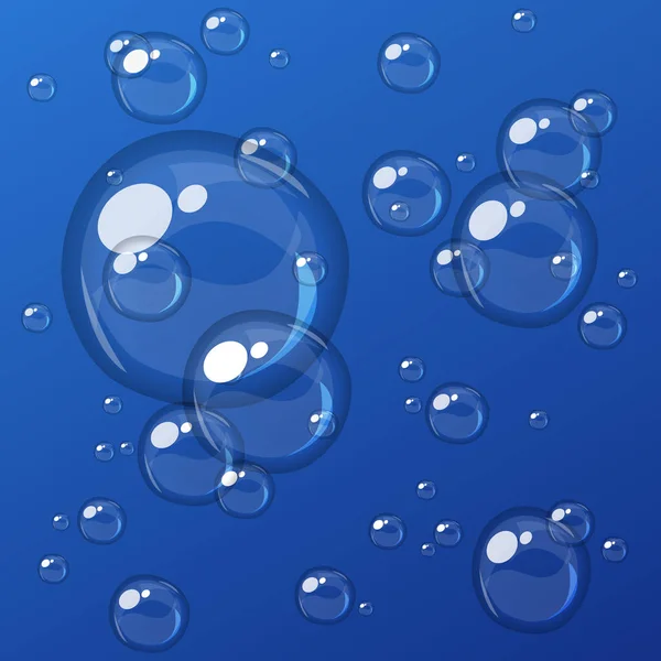 Schiuma astratta, bolle d'acqua, isolata su fondo blu — Vettoriale Stock
