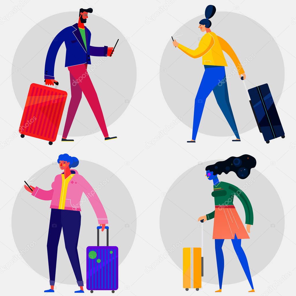 Character design flat trendy illustration, persons in various poses