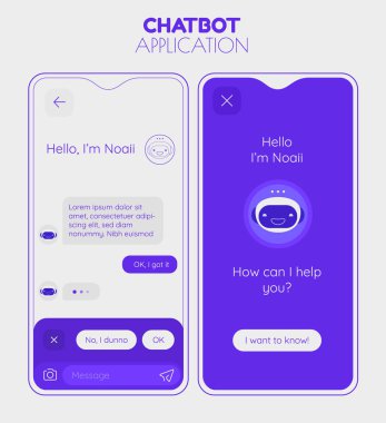 Chatbot mobil uygulama konsepti. Trendy düz tasarım vektör illüstrasyon