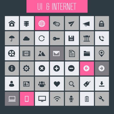 Moda düz tasarım büyük UI ve İnternet simgeleri seti