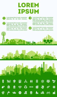 Şık cityscape infographics soyut. Infographics öğeleri koleksiyonu infographics öğeleri ve sanayi simgeleri ile şehir, şehir, tarım ve sanayi bölgeleri ile