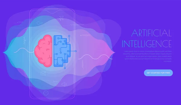 Artificial digital brain learning and machine thinking concept. Trendy bright vector illustration