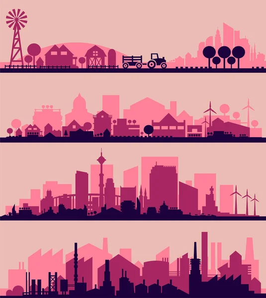 Város Skyline színes készletek, városrészek bannerek — Stock Vector