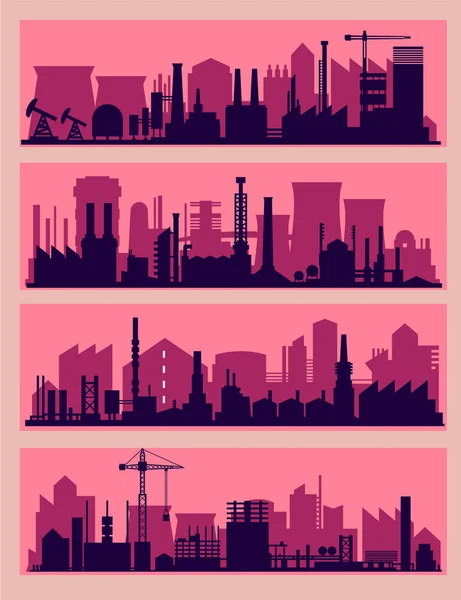 Industrielle trendige Stadtsilhouette farbige Sets. Vektorillustration — Stockvektor