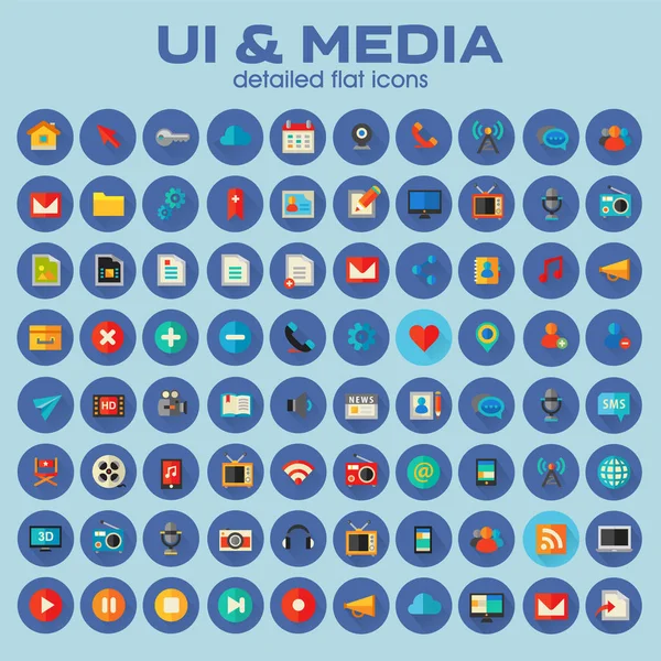 Ui y Multimedia gran conjunto de iconos, iconos planos de moda — Archivo Imágenes Vectoriales