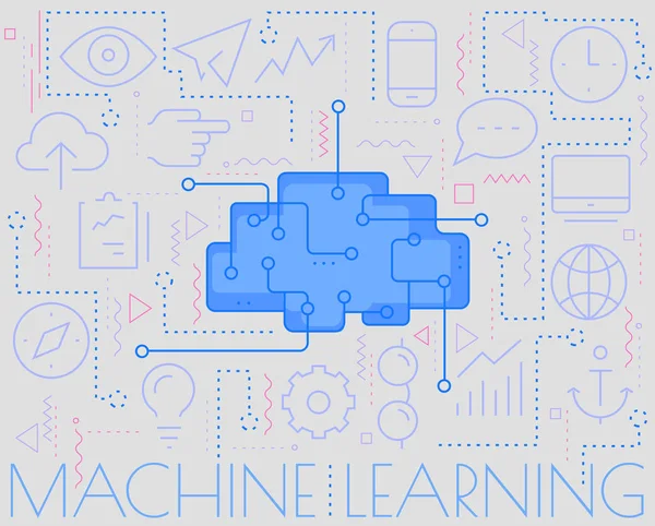 Концепция машинного обучения. Тенденциальная линейная векторная иллюстрация — стоковый вектор