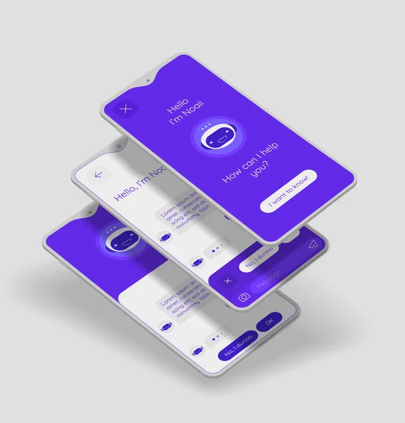 Chatbot Mobile App concept met 3D mockups — Stockvector