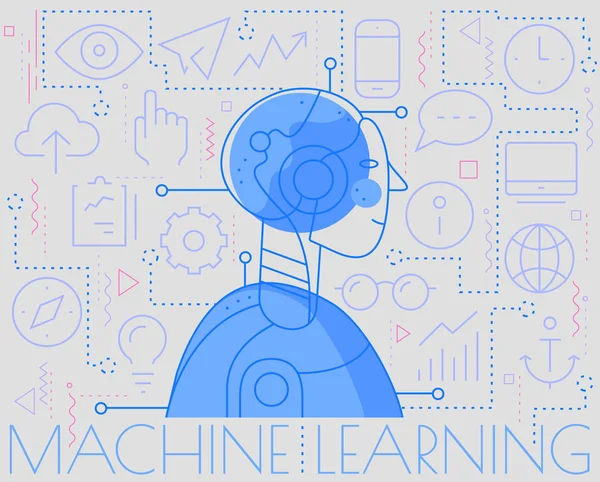 Έννοια της μηχανικής μάθησης. Μοντέρνα γραμμική διανυσματική απεικόνιση — Διανυσματικό Αρχείο