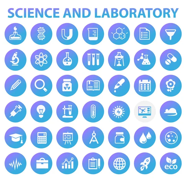 Set di icone di scienza e laboratorio, icone piatte alla moda — Vettoriale Stock