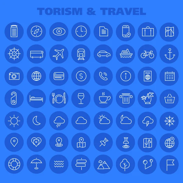 Duży zestaw ikon turystyki, modny zbiór ikon linii — Wektor stockowy