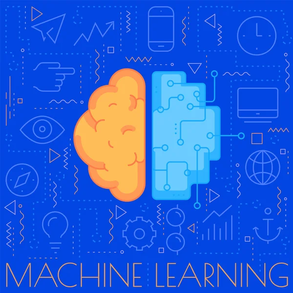 Концепция машинного обучения. Тенденциальная линейная векторная иллюстрация — стоковый вектор
