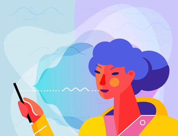 Met behulp van Voice Assistant concept banner. Trendy karakter ontwerp illustratie — Stockvector