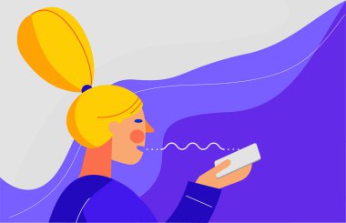 Ses asistanı Concept Banner'ı kullanma. Trendy Karakter Tasarımı İllüstrasyon