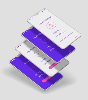 Mobil App Ui Oturum Açma ve Kaydol ekranları 3d mockup kiti