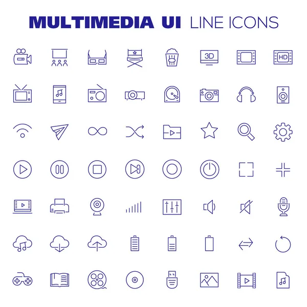 Big Multimedia set di icone, icone lineari alla moda — Vettoriale Stock